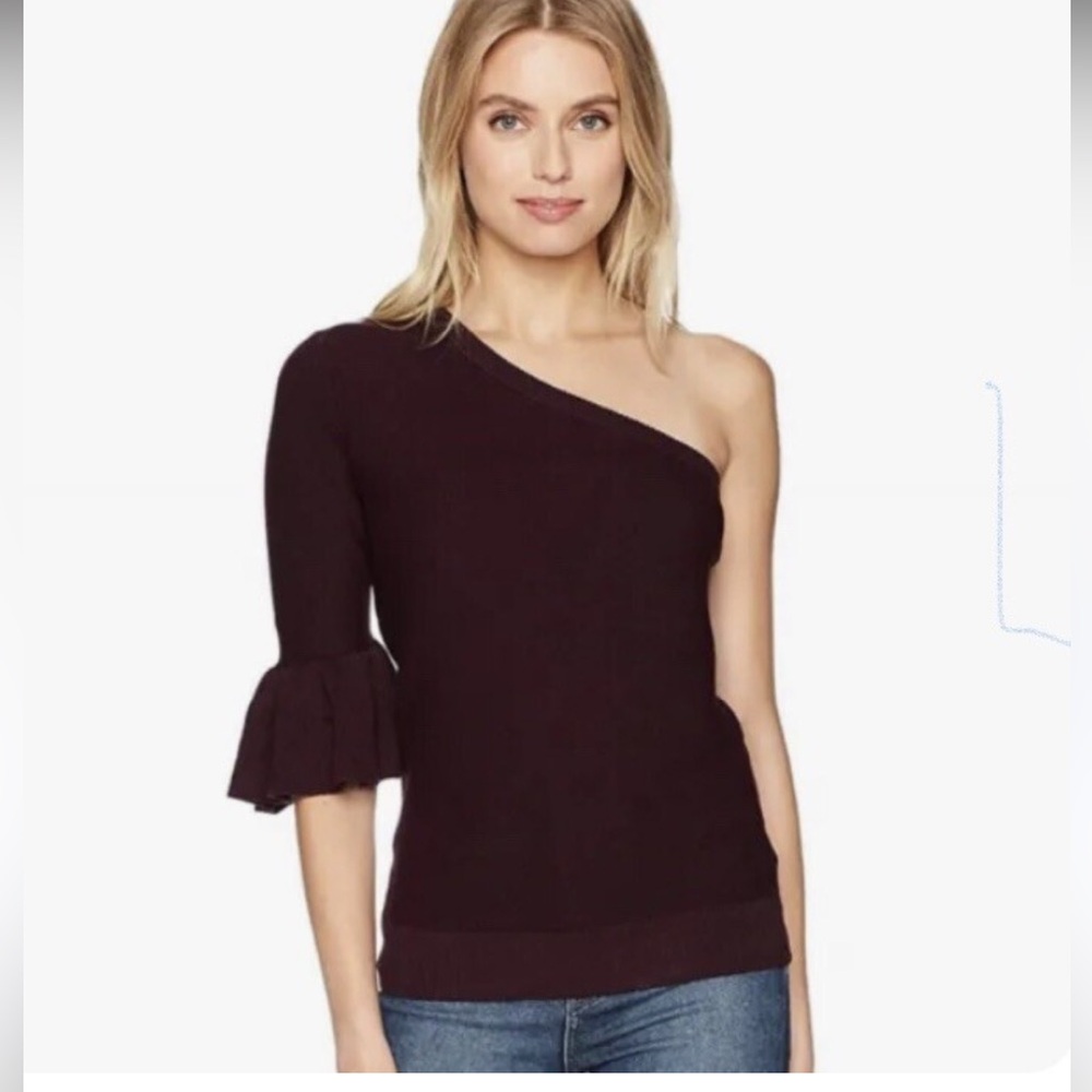 REBECCA MINKOFF plum cotton cashmere blend off the shoulder knit sweater M